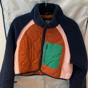 Zara Color Block fleece jacket size M